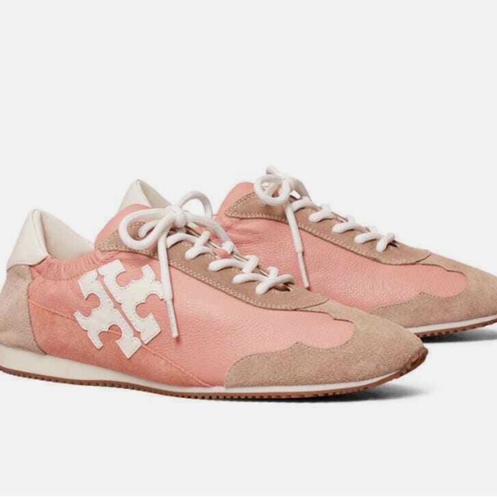 NWB Tory Burch vintage double T trainer leather/suede in pink moon/ new ivory